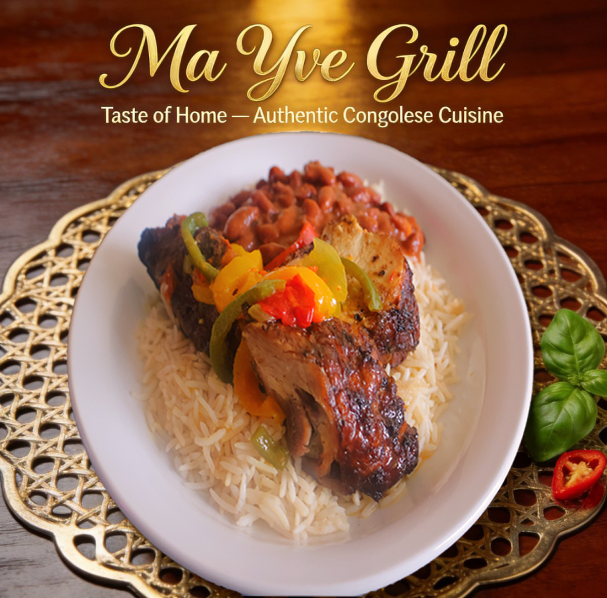 Riz Madesu Chicken | Authentic Congolese rice with red beans and grilled chicken at Ma Yve Grill