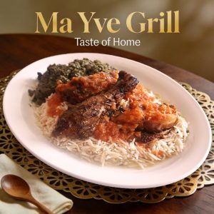 Grilled Chicken Pondu Rice | Authentic Congolese grilled chicken with cassava leaves and jasmine rice at Ma Yve Grill