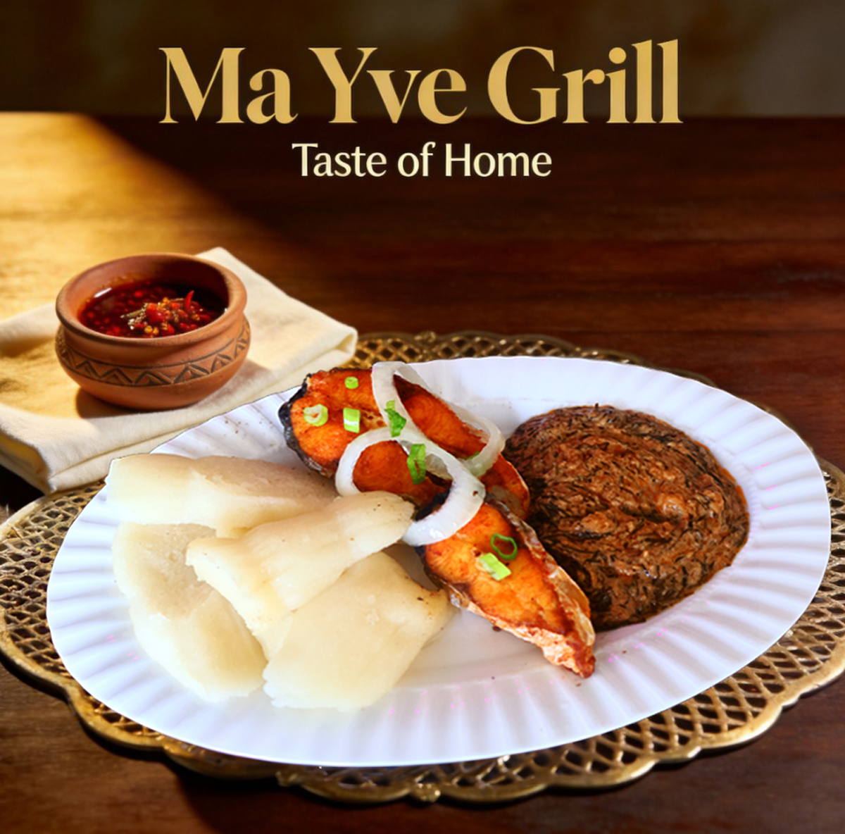 Grilled Fish with Fumbwa | Authentic Congolese charcoal-grilled tilapia with cassava leaves and kwanga at Ma Yve Grill.